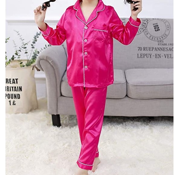 NWT GIRLS ROSE COLORED 2 PIECE SATIN PAJAMA SET - Picture 8 of 16